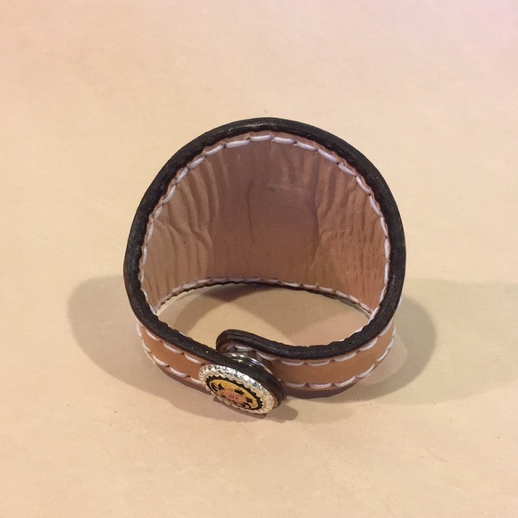 Tooled Leather Bracelet w/ Purple Mojave Turquoise Inlay Boho Festival Chic - Picture 4 of 11